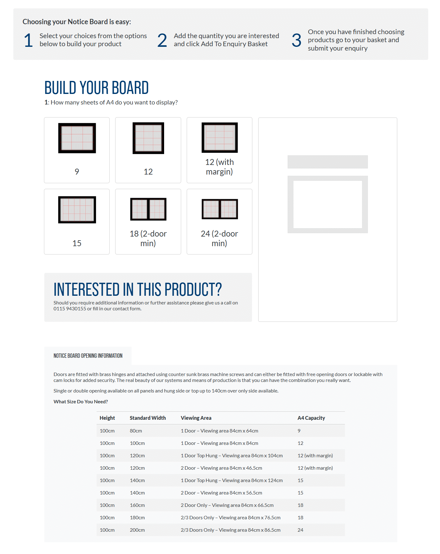 ES Street Furniture notice board configurator first step